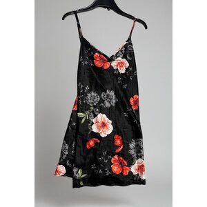 INC Intimates Black Floral Silky Slip Dress W/ Lace Accents Size L